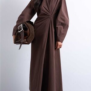 Topshop knot detailed midi dress with asymmetric hem | Brown